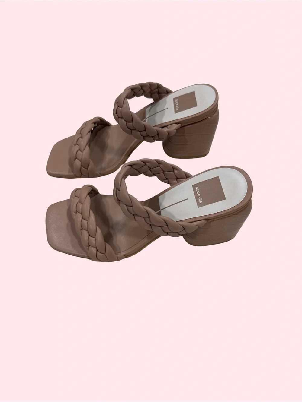 Dolce Vita Braided Double-Strap Slide Heels in Taupe